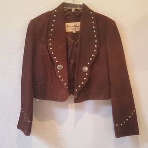 Maroon Western Leather Jacket With Concho Details Size M NFR